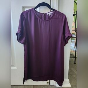 DR2 (Daniel Rainn) Plum Short Sleeve Rounded Neck Blouse Shell